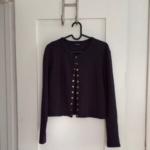 Callipygian Navy Crewneck Long-Sleeve Cardigan with Silver Buttons